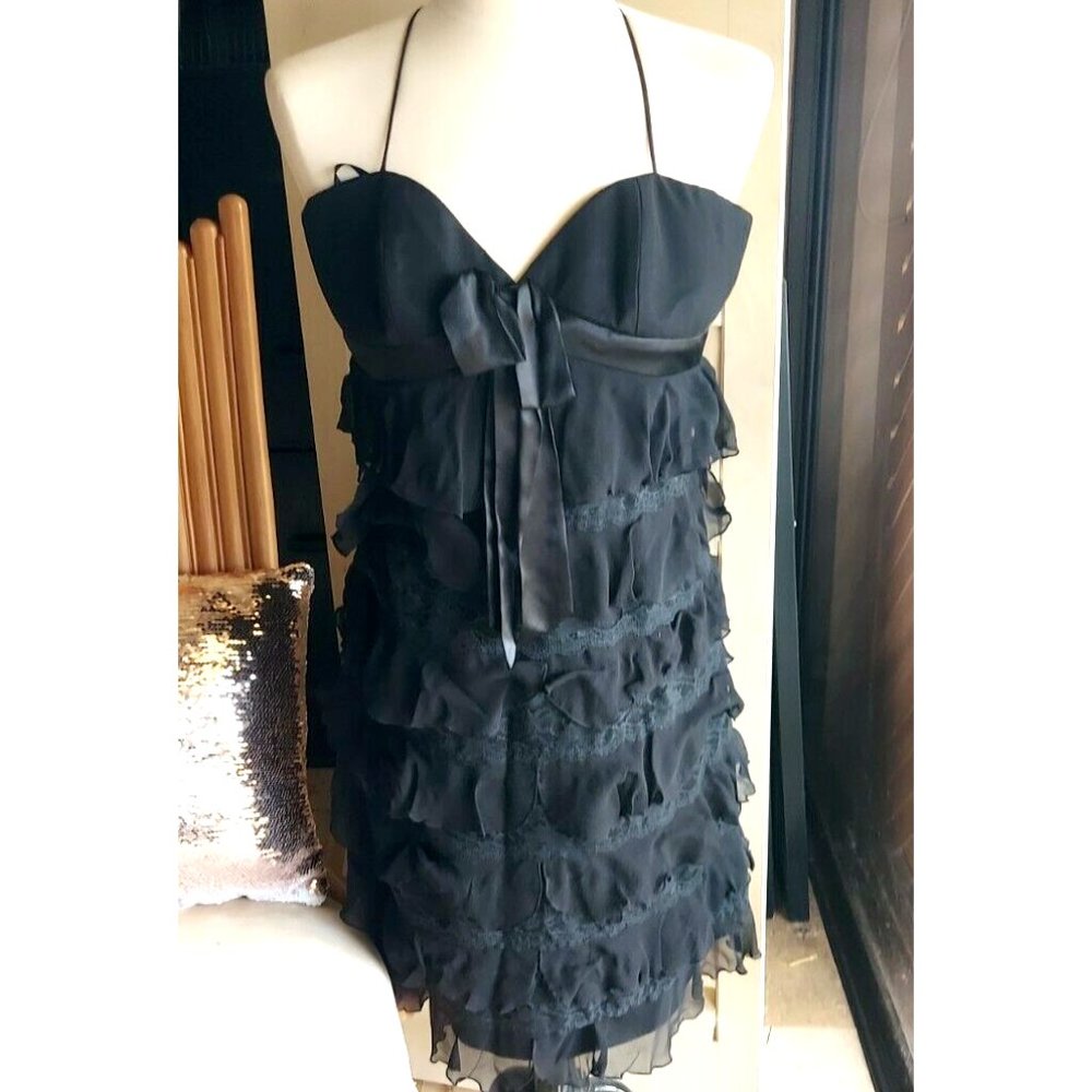Laundry By Shelli Segal Black Ruffled Halter Mini Dress